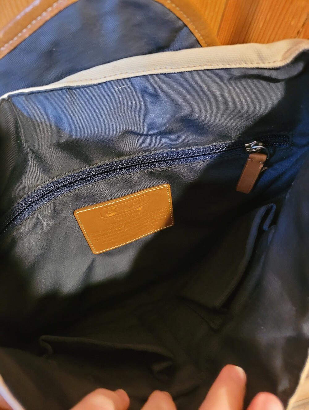 Coach Men's Cream Canvas Messenger Bag with Navy Stripe - Picture 9 of 10